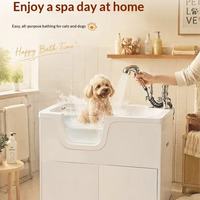 Baignoire Spa pour Animaux en Acrylique, Bassin de Trempage Profond, Fenêtre de Visualisation Transparente, Double Porte, Armoire de Rangement pour Salle de Bain et Magasin d'Animaux, Faible MOQ