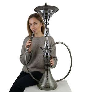 Cachimba Egipcia Auténtica Khalil Mamoon de 86 cm con Acabado Plateado, Núcleo de Latón Sólido y Bandeja Ancha - Product Image 2