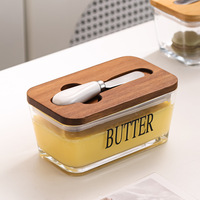 Beurrier en verre avec couvercle pour comptoir Gardien de beurre Plateau porte-beurre transparent élégant avec couteau Joint en silicone de haute qualité