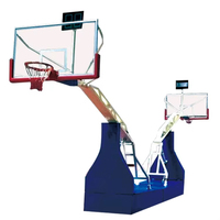 Support de panier de basket portable pliable de 3 m avec panneau arrière en verre trempé, cadre en acier réglable en hauteur par vérin hydraulique pour l'entraînement