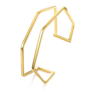 Brazaletes de Diseño Geométrico Ajustables de Acero Inoxidable con Revestimiento de Oro PVD de Múltiples Capas, Talla Universal |   Pulsera de Estilo Sencillo - Product Image 1
