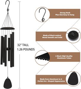 Campanas de viento de aleación de aluminio de 32 pulgadas y 6 tubos, son adornos de jardín relajantes de alta frecuencia para decoración del hogar en interiores y exteriores. - Product Image 3