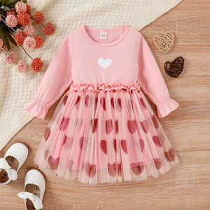 Baby Clothes Spring Long Sleeve Heart Print Tulle A-line Girls Dresses <b>Cute</b> Kids Clothing Ruffles Dresses for Girls - Product Image 1