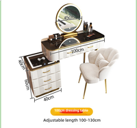 Ensemble de coiffeuse moderne avec miroir et tiroirs ondulés, éclairage LED intelligent en bois pour la chambre à coucher