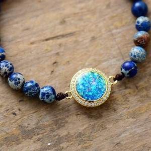 Imperial Stone <b>Opal</b> Beaded <b>Bracelet</b> Blue Bohemian Style Friendship <b>Bracelet</b> With Gold Inlay Setting For Gift - Product Image 2