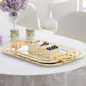 Plateau <span class=keywords><strong>rectangulaire</strong></span> en céramique européenne écologique, résistant au lave-vaisselle, avec couvercle ajouré en dentelle or et argent, 100 pièces, plateau à fruits multi-usages - Product Image 6