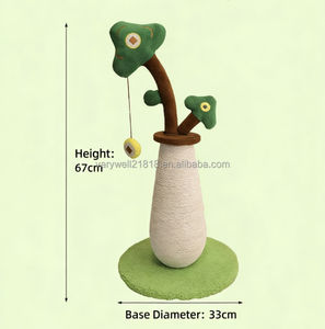 VaryWell Nouveau Griffoir pour Chat en Peluche Verte avec Sisal, Poteau à Griffer Haut, Jouet <span class=keywords><strong>de</strong></span> Trajectoire, Balle Interactive, Arbre d'Escalade Vertical pour Chat - Product Image 1