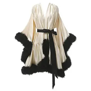 Однотонная Женская атласная накидка шаль из перьев индейки шелковые Пончо с поясом