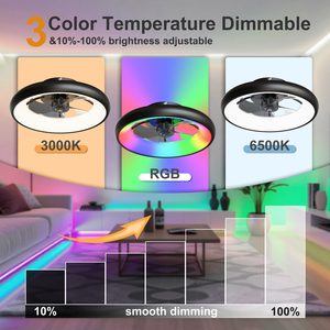 19.3" <b>RGB</b> Color Changing Ceiling Fan with Light 6-Speed Silent Reversible Motor for Bedroom Black - Product Image 5