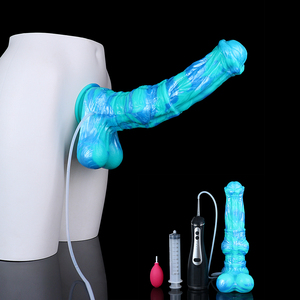 Dildo en silicone de 13,77 pouces en forme de cheval, avec fonction de pulvérisation électrique/manuelle, plug anal à gros nœud, masturbateur d'éjaculation pour stimulation des points G et P - Product Image 1