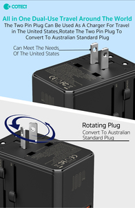 Adattatore da Viaggio COTECi GaN 100W PD Caricatore Rapido USB-<span class=keywords><strong>A</strong></span> e Tipo <span class=keywords><strong>C</strong></span> Internazionale Tutto in Uno 3 Prese AC Adattatore Universale da Viaggio - Product Image 6