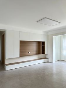 Mueble <span class=keywords><strong>de</strong></span> TV Moderno para Montar en la Pared con Cajones y Estantes Abiertos en Madera Beige para Sala <span class=keywords><strong>de</strong></span> Estar - Product Image 1