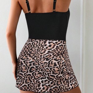 Maillot de bain une pièce imprimé léopard pour femmes, Smlxlxxl, noir et magenta, extensible, couvrant le ventre, maillot de bain de compétition - Product Image 2
