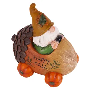 Fall Gnome Statue Autumn Pine Cone Tabletop Pumpkin Statue for Fall Thanksgiving Harvest Home Decoration