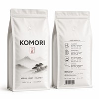 Sachet de café recyclable à fond plat, toucher doux, blanc, avec fermeture éclair refermable et valve de conservation d'arôme, 500g, pour torréfacteurs spécialisés, vente en gros