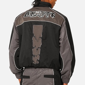Custom Made Zip up Stand Applique Embroidery Cropped Color Blocking <strong>Windbreaker</strong> Woven <strong>Black</strong> Sports <strong>Men's</strong> 100% Nylon Jacket - Product Image 3