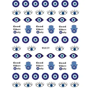 Franse Pop Vinger Nail Stickers Hot Selling 3D Evil Eye Nail Art Sticker Voor Nagels