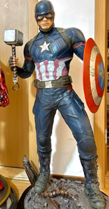 Statue Captain America de la série de bandes dessinées américaines Marvel Avengers, figurine en résine à l'échelle 1/2 pour décoration intérieure, objet de collection avec bouclier et marteau - Product Image 5