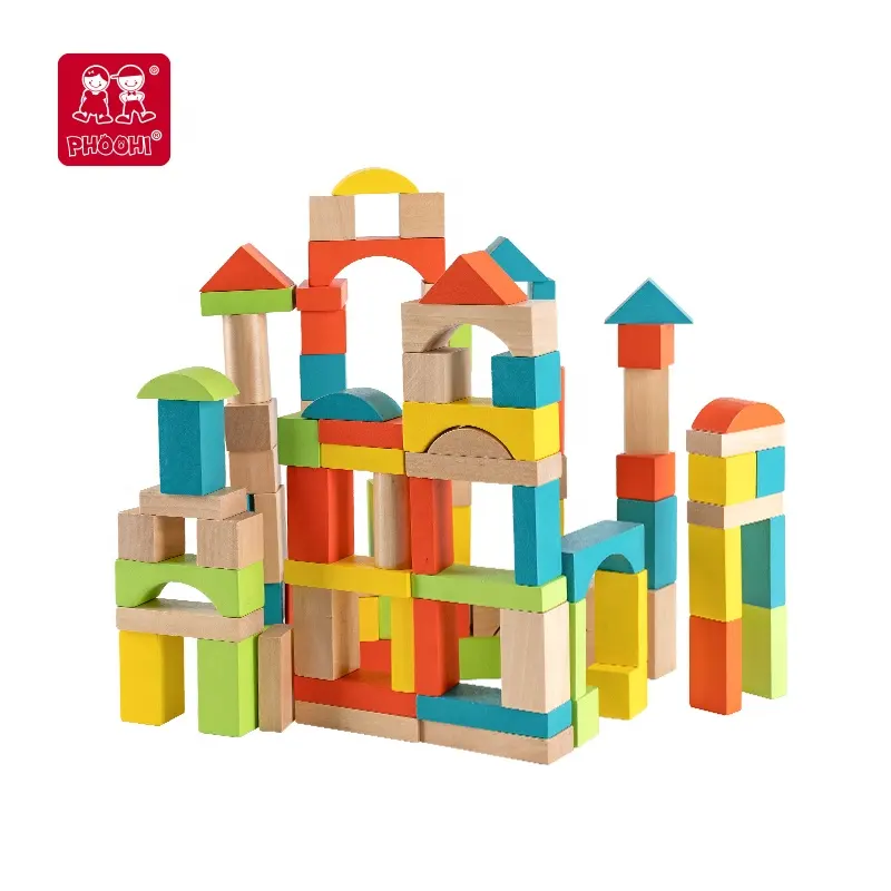100pcs classic blocks colorful toddler educational wooden building block set toy for kids