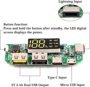 5 PCS Carte de charge DollaTek modèle 1 18650 double USB 5V 2.4A avec protection contre la charge, la décharge et les courts-circuits, compatible DIY - Product Image 2