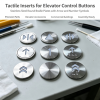 Plaques Tactiles Personnalisables en Acier Inoxydable pour Boutons d'Ascenseur avec Inscriptions Braille Modèle 008, Symboles Fléchés et Points en Relief, Taille Personnalisée