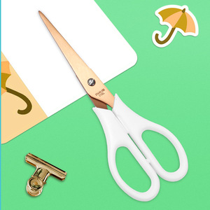 Gold Plated Stainless Steel Office Scissors Straight Head White Handle For Paper Cutting Diy Crafts Home Use - Product Image 1