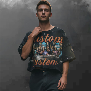 Wholesale Oversized T-shirt 300GSM Heavyweight Cotton Vintage Wash Cropped Boxy Rhinestone Graphic <b>Tee</b> Men T Shirt - Product Image 1