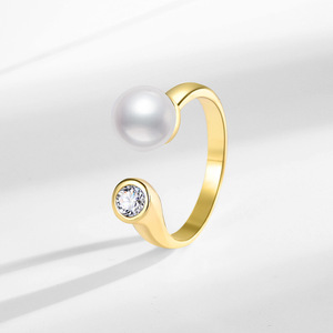 Anillo Abierto Ajustable Chapado en Oro de 18K con Circonita 5A y Perla Delicada, Anillo de Regalo de Boda de Lujo al por Mayor, Joyería de Fábrica para Mujer - Product Image 5