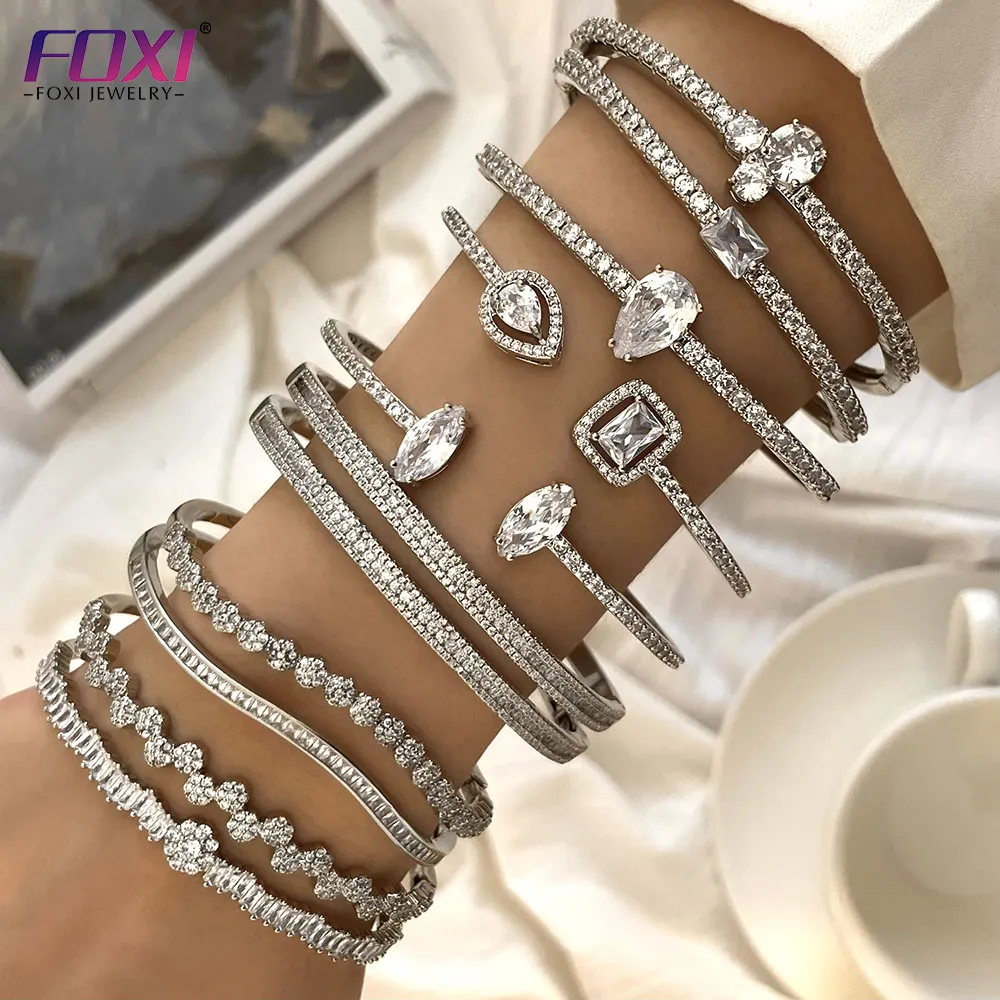 custom women jewelry set crystal zircon cubic zirconia gold silver designer bangle bracelets