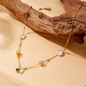 Fashion Jewelry <b>Set</b> Gold Plated Butterfly Flower Necklace <b>Bracelet</b> Earrings Women's Party Accessories Stainless Steel - Product Image 3
