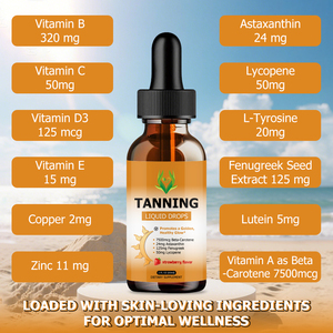 Gouttes de bronzage liquides OEM ODM avec astaxanthine, L-tyrosine, vitamine A, hydratent et améliorent l'élasticité de la peau, complément alimentaire à base de plantes. - Product Image 4