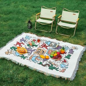 Stile americano Graffiti a prova di umidità <span class=keywords><strong>tovaglia</strong></span> tessuto di lino di cotone ispessito per feste picnic all'aperto con motivi quadrati - Product Image 6