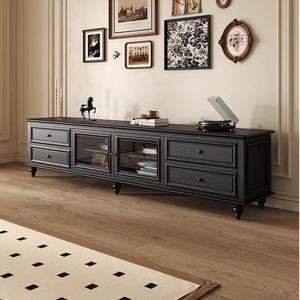 Mueble de TV de Madera Maciza Estilo Americano Logan, Color Nogal, Retro Vintage, Soporte de TV con Almacenamiento para Colocar en el Suelo - Product Image 3