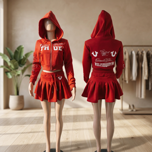 Autumn <b>Y2K</b> Sweating Discharge Print 3D Embroidery Streetwear <b>Shirt</b> Long Sleeve Zipper Jacket Flared Mini Skirt 2 Piece Set Women - Product Image 3