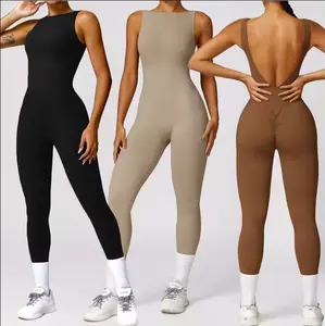 Hot Selling Women Custom Logo Backless Sport Actieve Kleding Gym Workout Naadloze Romper Yoga Jumpsuit It Eendelig Yoga Jumpsuit