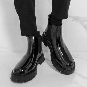 Nouvelles bottes en cuir pour hommes à bout rond, grande taille, à semelle épaisse, style Chelsea pour hommes d'affaires - Product Image 3