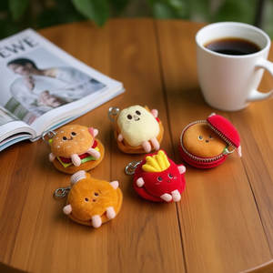 Portachiavi con Specchio Serie Hamburger, Borsa a Specchio da 10 cm, Portamonete in Peluche con Specchio per Donna, Uomo, Bambini, Regalo - Product Image 3