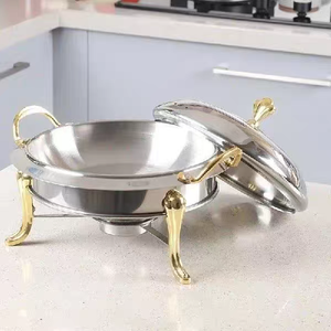 Round Stainless Steel Heating Chaffing Dish <strong>with</strong> Durable Frame <strong>Lid</strong> <strong>Buffet</strong> Warmer <strong>Tray</strong> for Hotel Food Warmer Including Wood Glass - Product Image 6