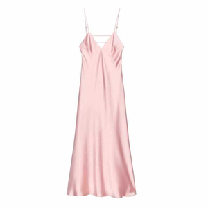 Robe longue en satin pour femme, col en V profond, dos nu, bretelles spaghetti, dos croisé, idéale pour les soirées, les fêtes et les vacances - Product Image 5
