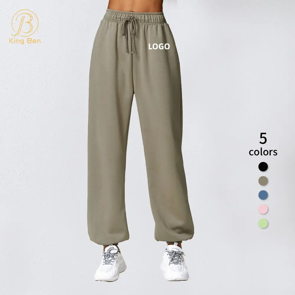 Venta al por mayor Gimnasio Fitness Wear Pantalones de mujer Casual Cintura elástica con puños Joggers Pantalones con bolsillos Entrenamiento Deportes joggers