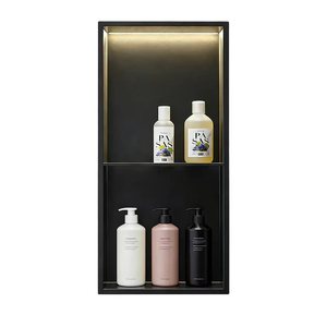 Estante de Pared Doble Empotrado de Acero Inoxidable Negro Mate Moderno con <span class=keywords><strong>Nicho</strong></span> para <span class=keywords><strong>Ducha</strong></span> y Baño con LED - Product Image 1