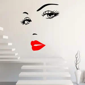 패션 뷰티 얼굴 스티커 방 벽 큰 눈 2 색 입술 벽지 침실 크리 에이 티브 거실 장식 벽 벽화