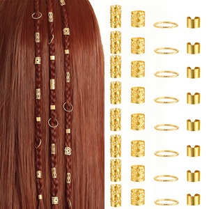 Juego de 40 piezas de accesorios populares para pelucas y rastas DIY: aros metálicos y extensiones de cabello con diseño de corazón calado - Product Image 1
