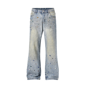 Dropshipping products 2026 Baggy Rhinestone <b>Jeans</b> | Washed Streetwear Pants For <b>Men</b> Summer Winter Resale Business - Product Image 1