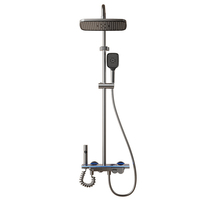 Mitigeur de douche mural thermostatique en laiton poli et céramique, design moderne, avec barre de douche coulissante et jet pluie, pour hôtel