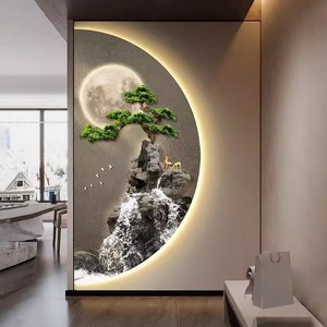 Cuadros Decorativos LED Semicirculares de Pino al por Mayor, Arte Mural de Paisajes Chinos para Sala de Estar, Cuadros Colgantes - Product Image 1
