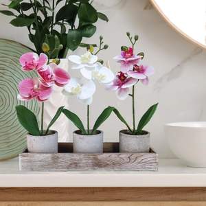 Ensemble de 3 petites orchidées artificielles en pot, arrangement dans une jardinière en céramique, écologique, avec trou de drainage, pour la maison, le bureau ou le bureau à domicile - Product Image 5