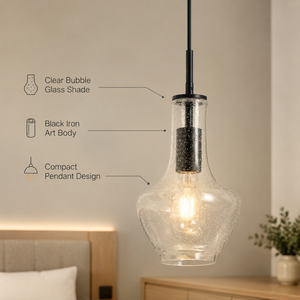 Lámpara Colgante Moderna de Hierro Negro con Pantalla de Burbujas Transparentes, Altura Ajustable, E27, para Comedor, Cocina, Restaurante, Bar - Product Image 2