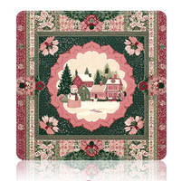 Tapis de Mahjong Thème Noël Série M0805 Bleu, Antidérapant avec Dos en Caoutchouc et Bords Cousus, Tapis de Mahjong pour Tables