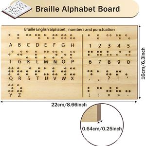 Tablero de alfabeto Braille de madera, 22x16x0,6 cm, kit educativo para el aprendizaje - Product Image 4